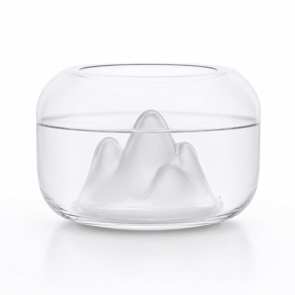 Snow Mountain Glass Bowl – Decorative Tabletop Centerpiece with a Frosted Glass Peak