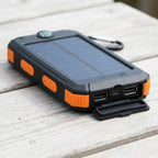 Solar Power Bank with Dual LED Light and Carabiner - USB-Charged Pocket Battery, Solar Panel for Emergency Top-Ups