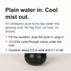 Witch Cauldron Fog Machine – Halloween Mist Maker Fogger, 12 Color-Changing LED Water Fountain Prop for DIY Haunted House & Party