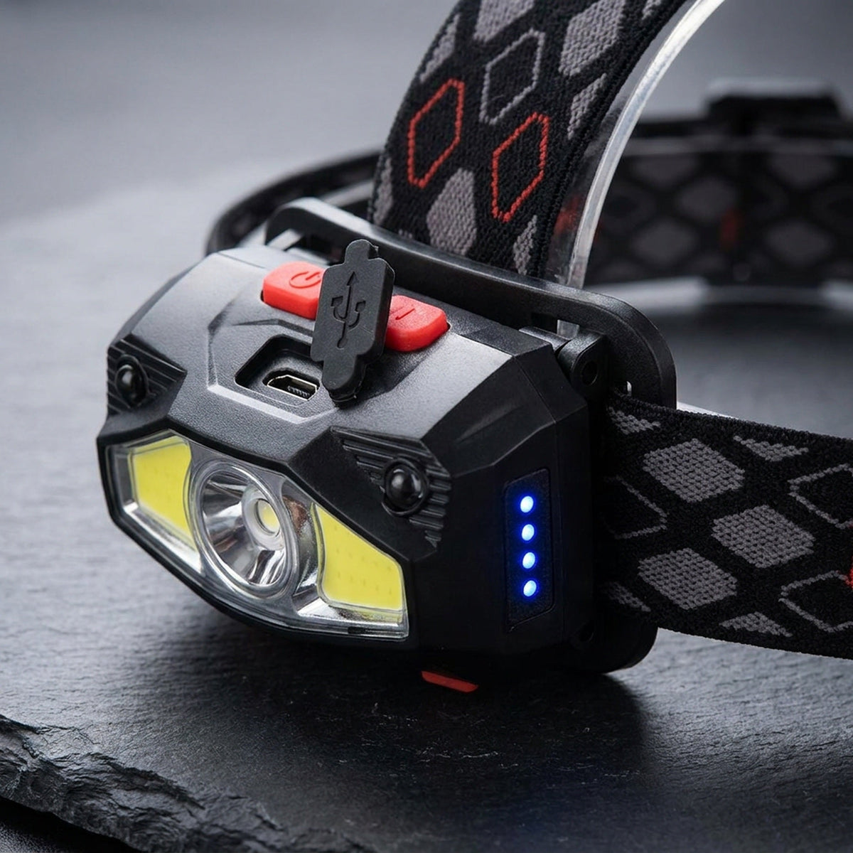 USB Rechargeable LED Headlamp – Bright Sensor-Activated Head Torch for Fishing, Hiking, Emergency Search, or Camping Adventure Use