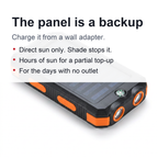 Solar Power Bank with Dual LED Light and Carabiner - USB-Charged Pocket Battery, Solar Panel for Emergency Top-Ups