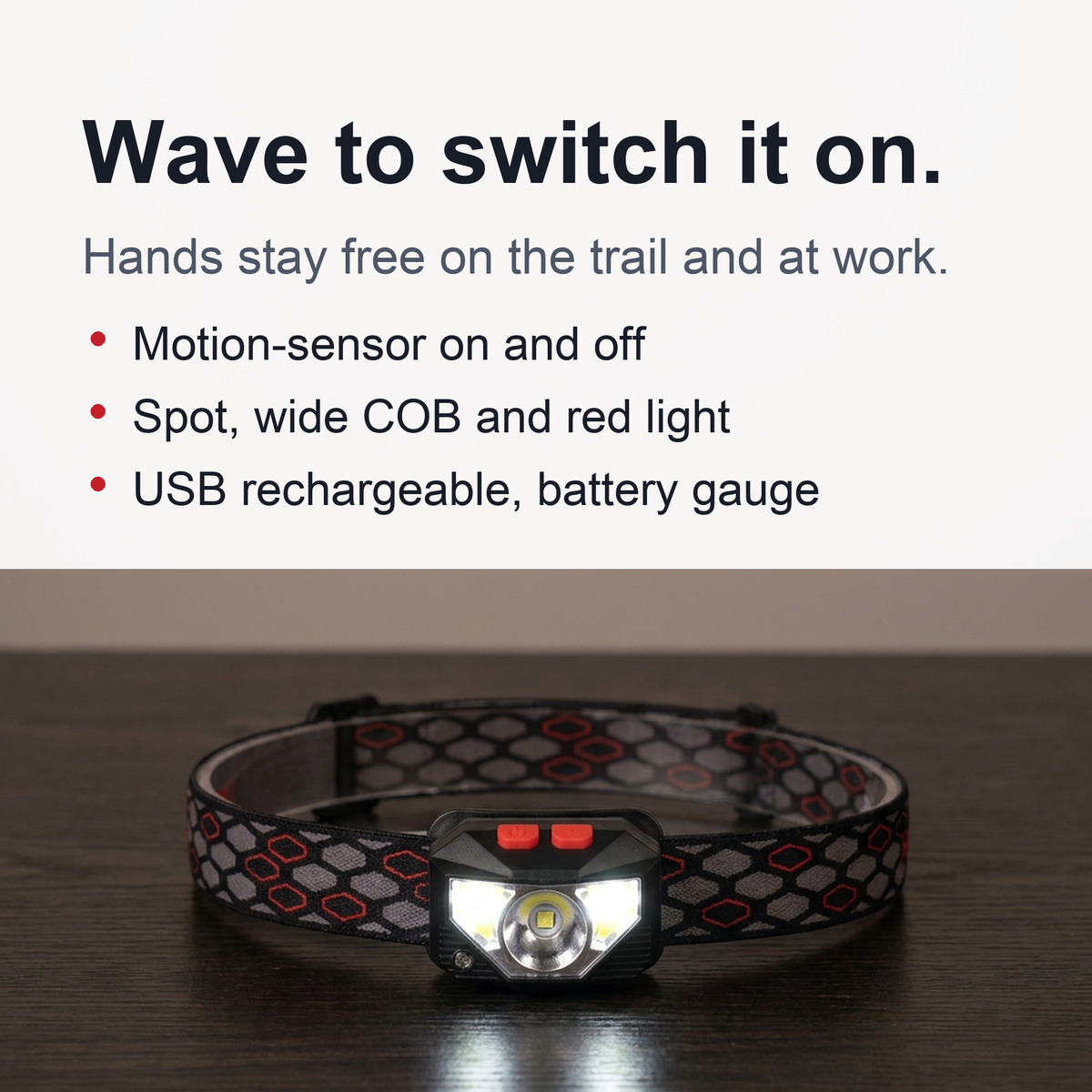 USB Rechargeable LED Headlamp – Bright Sensor-Activated Head Torch for Fishing, Hiking, Emergency Search, or Camping Adventure Use
