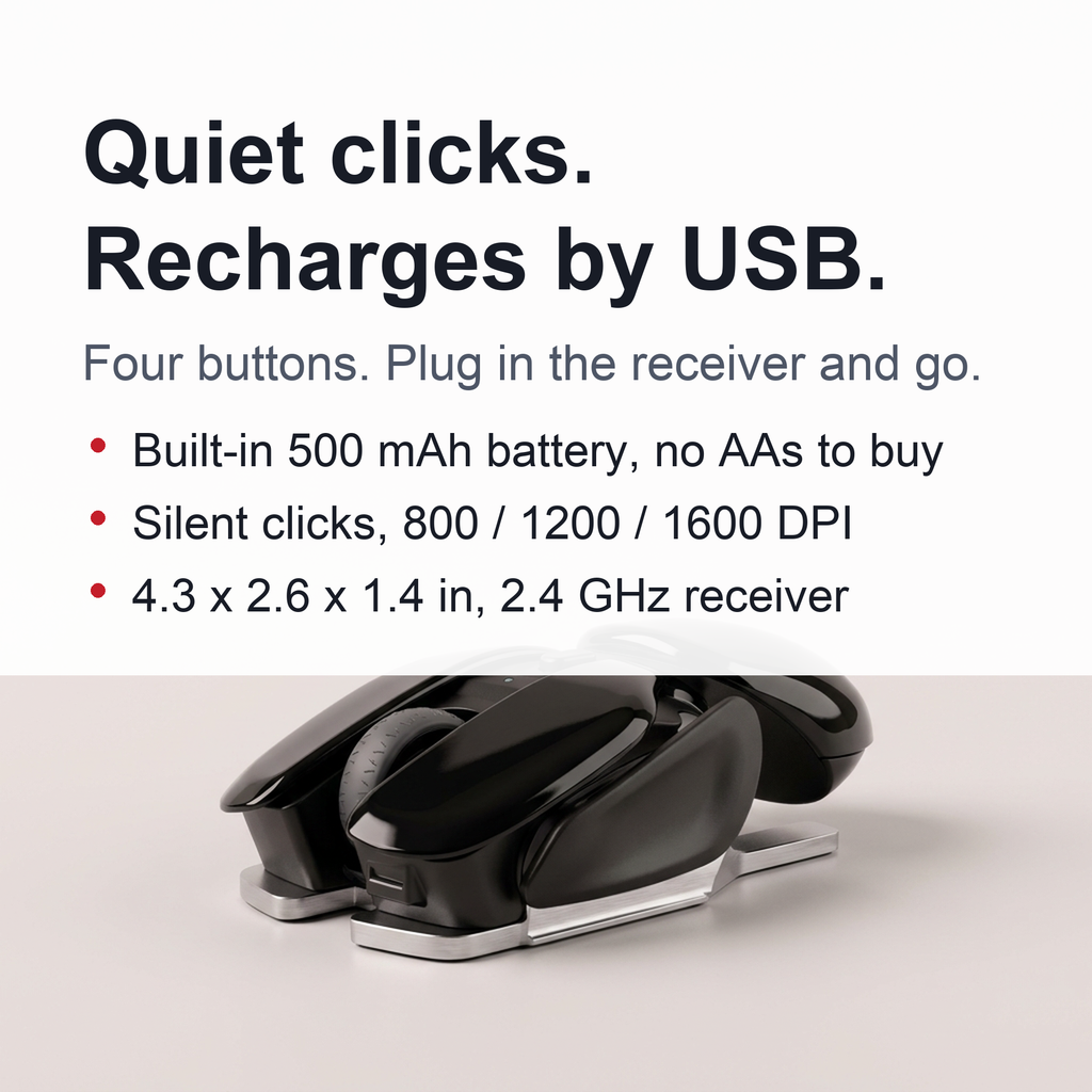 Ergonomic Wireless Mouse – 4-Key Optical Mute Mouse with 1600 DPI for Work, Gaming, or Stylish Unisex Gift