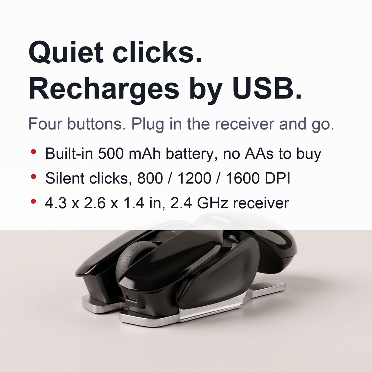 Ergonomic Wireless Mouse – 4-Key Optical Mute Mouse with 1600 DPI for Work, Gaming, or Stylish Unisex Gift