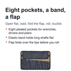 Tool Roll Bag – Roll-Up Oxford Cloth Wrench Organizer, 8 Pockets, Buckle Strap