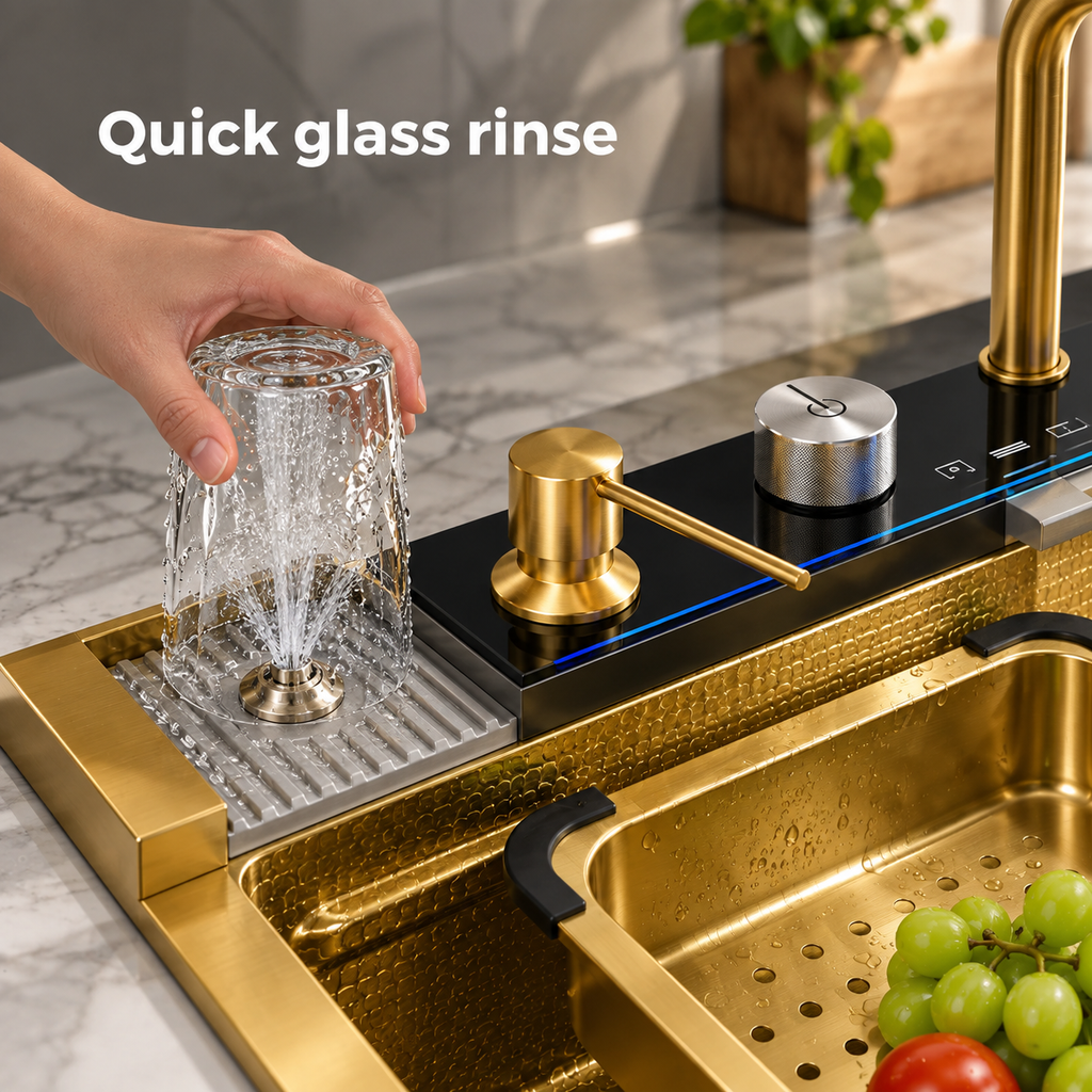 Golden Flow Waterfall Kitchen Workstation Sink