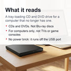 External CD/DVD Drive - Portable USB Optical Drive for Laptops & Desktop Computers