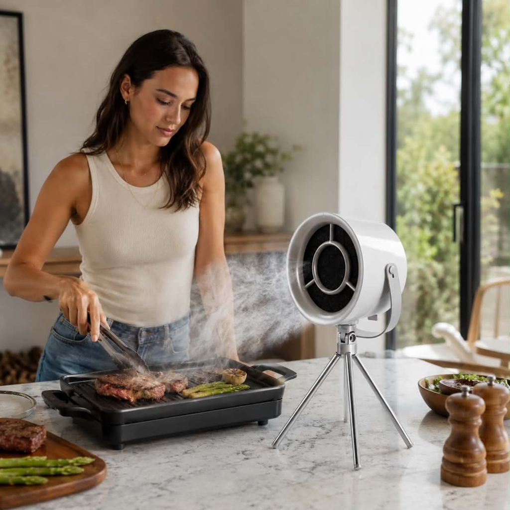 Portable Mini Desktop Range Hood – High Suction Exhaust Fan for Indoor Barbecue Small Kitchens and Electric Cookers to Eliminate Smoke Odors