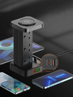 Vertical Power Tower Extension Socket - Plug Strip with USB-A USB-C Ports, Multi Outlet Charging Station for Home Office