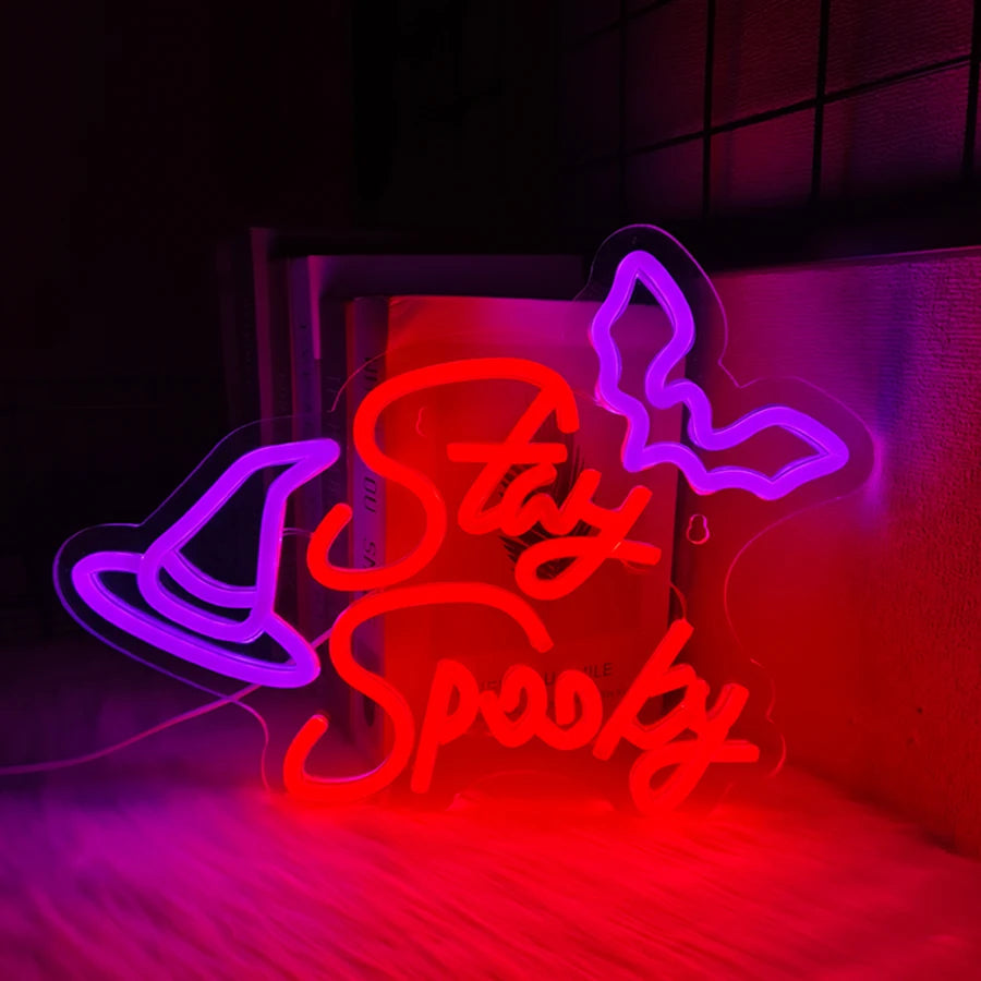 Halloween LED Neon Sign – LED Wall Neon with Bat Icons For Game Rooms, Bars, Spooky Decor