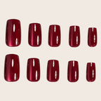 Glossy Wine Red Cat Eye Medium-Short Square Press-On Nails, 24-Pc Kit