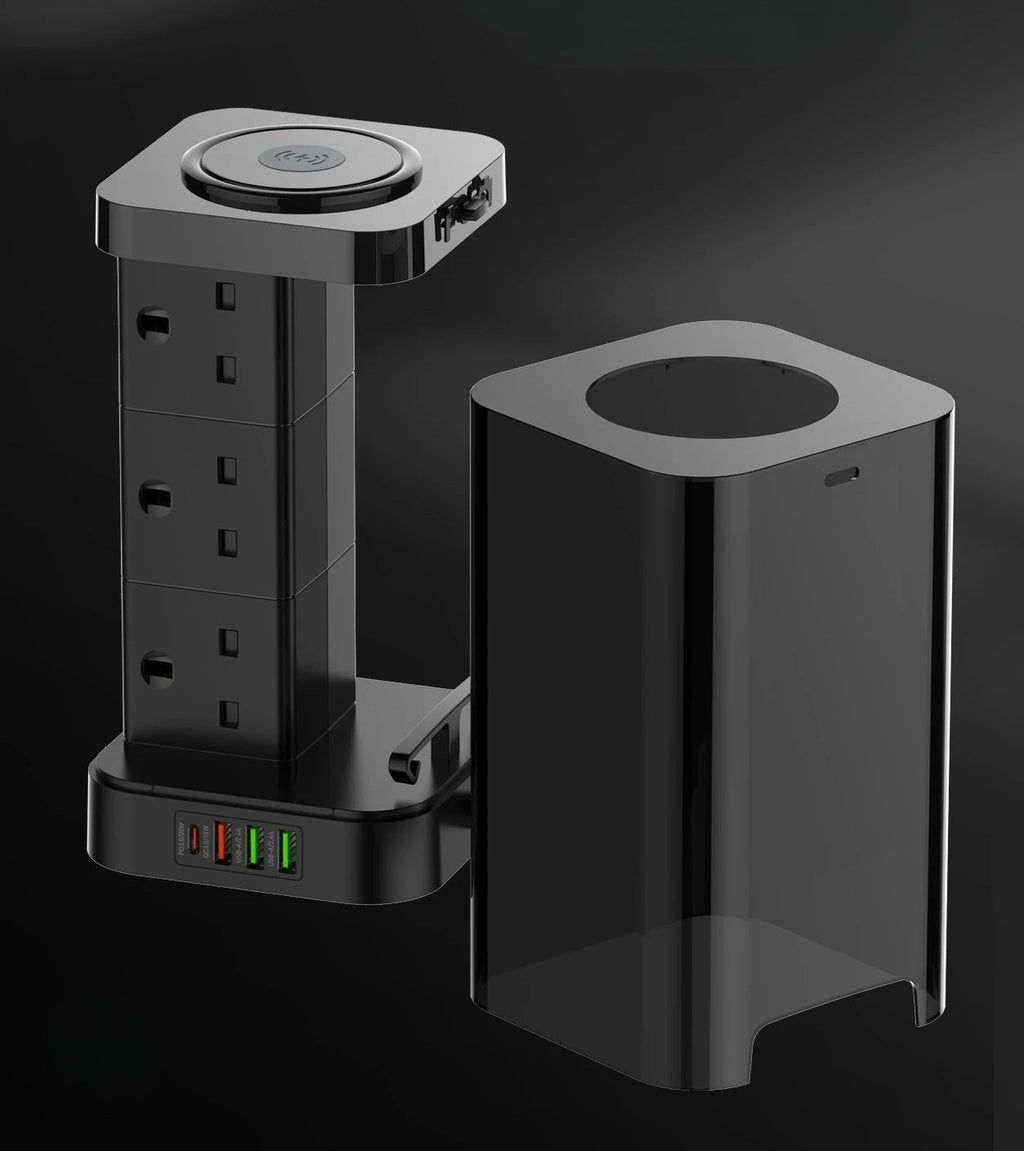Vertical Power Tower Extension Socket - Plug Strip with USB-A USB-C Ports, Multi Outlet Charging Station for Home Office