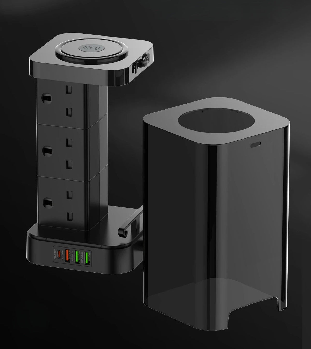 Vertical Power Tower Extension Socket - Plug Strip with USB-A USB-C Ports, Multi Outlet Charging Station for Home Office
