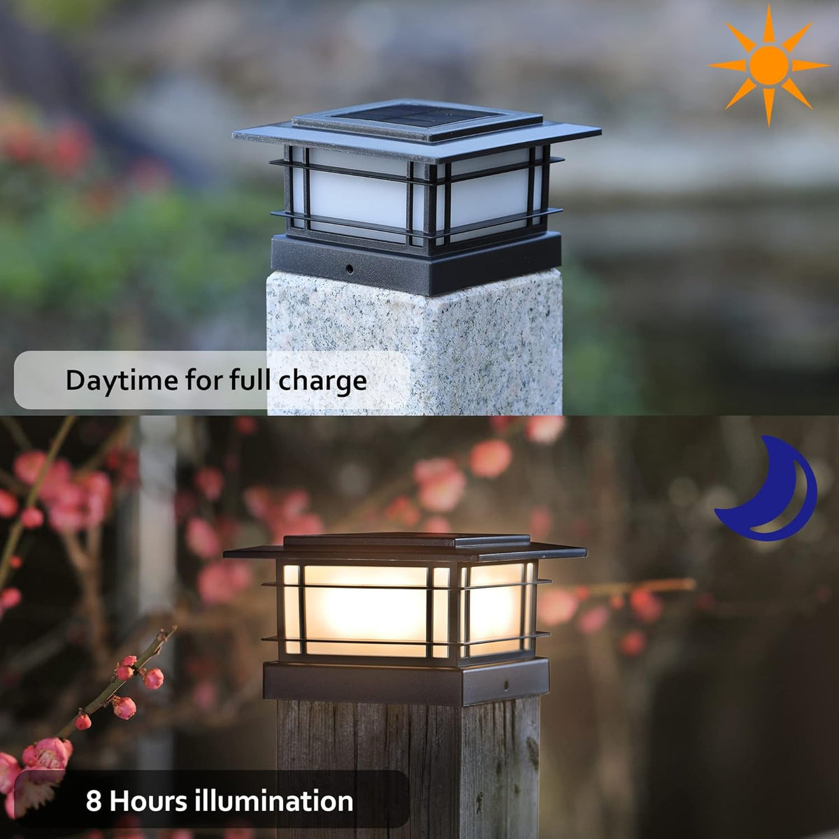 Solar Post Cap Lights with Steady and Flickering Modes