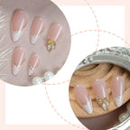 3D Gold Bow Marble French Short Almond Press-On Nails, 24-Pc Kit