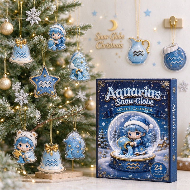Aquarius zodiac sign advent calendar with acrylic ornaments