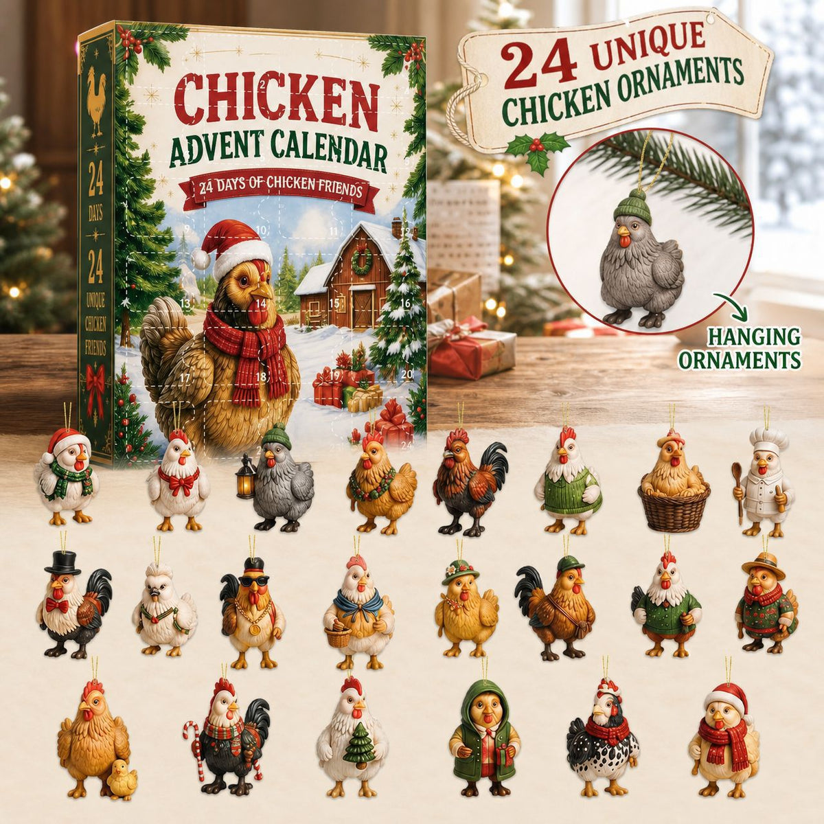 Decorative Chicken Advent Calendar Box, Acrylic
