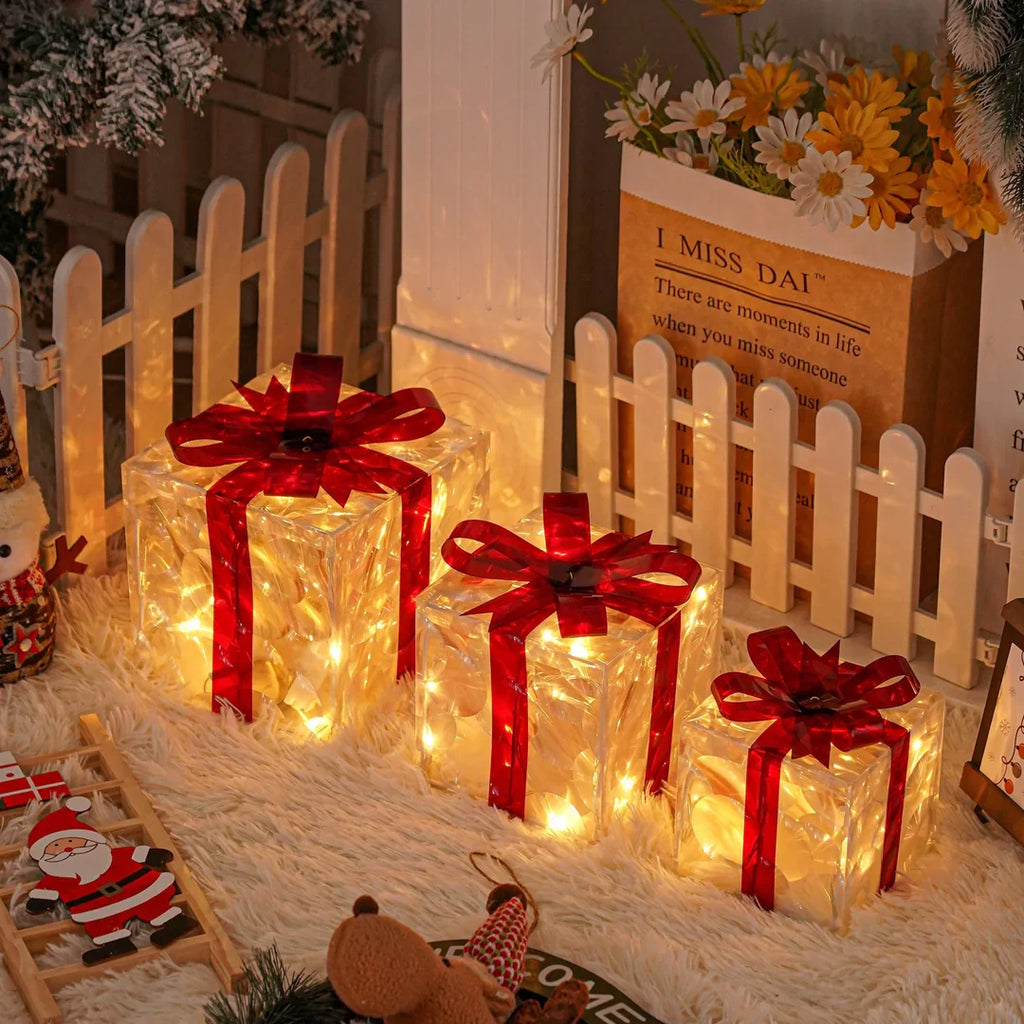 Light-Up Christmas Gift Boxes Set of 3
