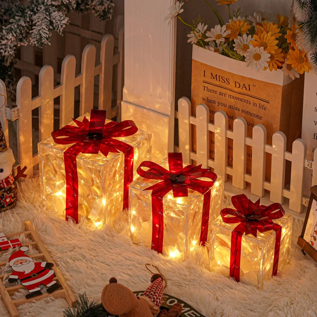 Light-Up Christmas Gift Boxes Set of 3