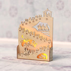 Illuminated wooden Advent calendar for the Christmas season