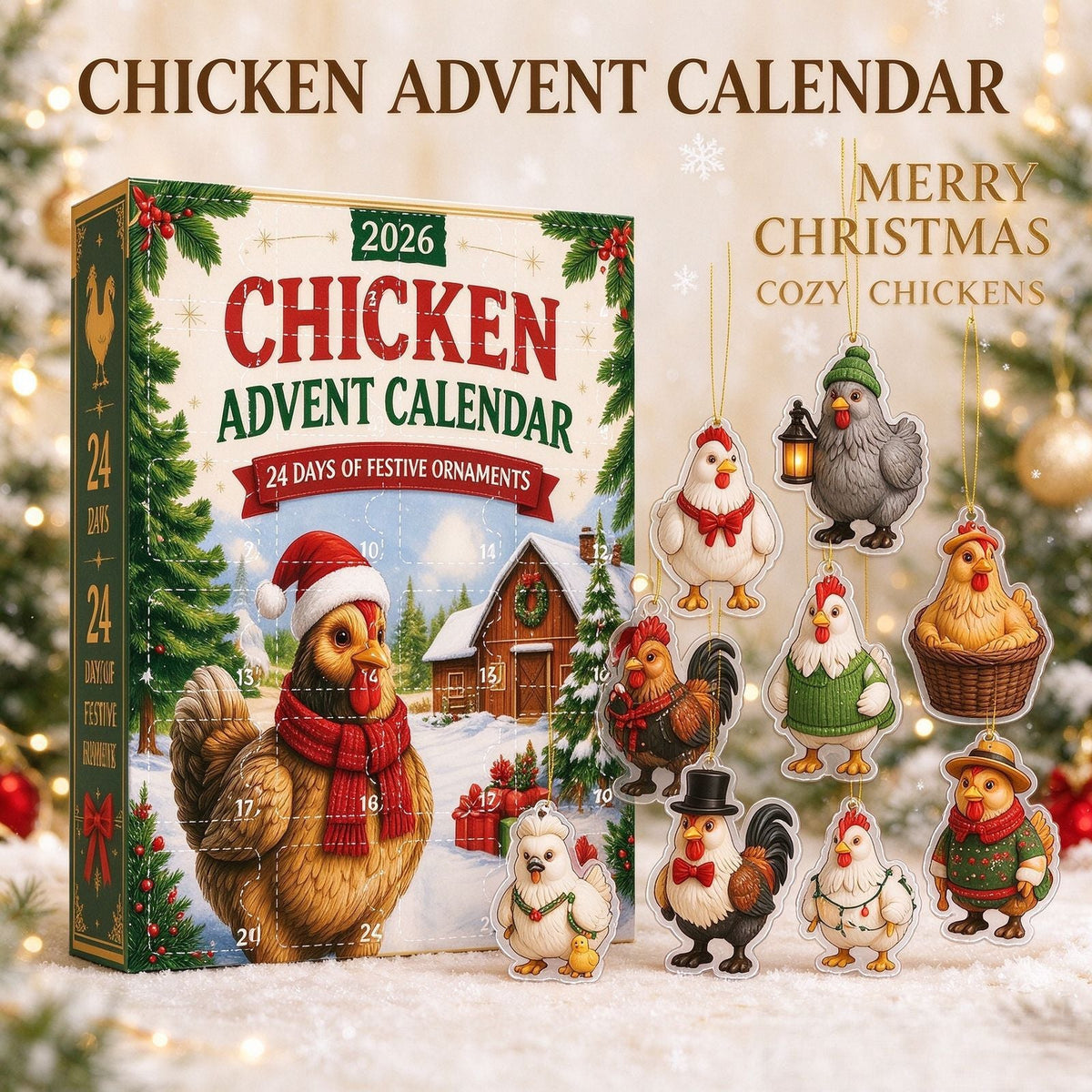 Decorative Chicken Advent Calendar Box, Acrylic