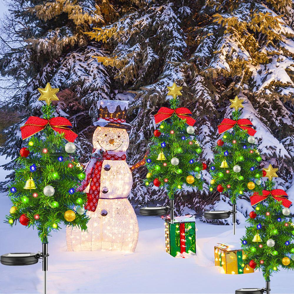 Solar Powered LED Christmas Tree Stake Light - Weatherproof Outdoor Lawn Pathway Holiday Garden Lighting