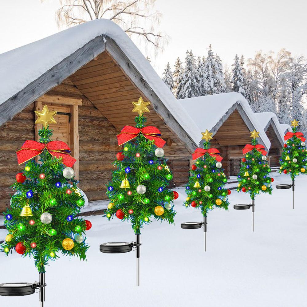 Solar Powered LED Christmas Tree Stake Light - Weatherproof Outdoor Lawn Pathway Holiday Garden Lighting