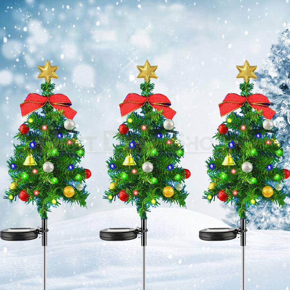 Solar Powered LED Christmas Tree Stake Light - Weatherproof Outdoor Lawn Pathway Holiday Garden Lighting