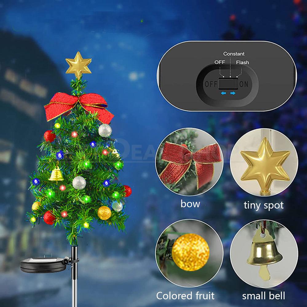 Solar Powered LED Christmas Tree Stake Light - Weatherproof Outdoor Lawn Pathway Holiday Garden Lighting