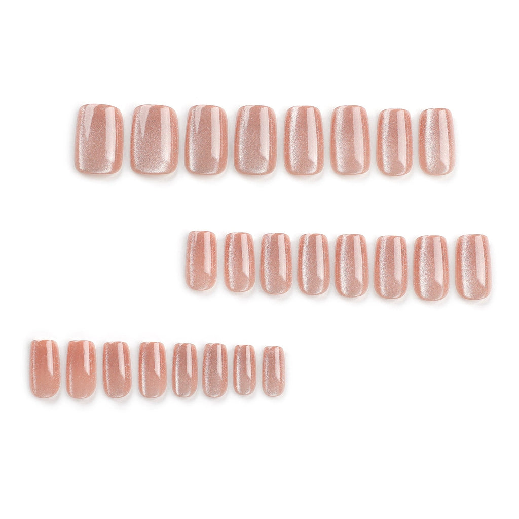 Champagne Cat Eye Short Tapered Square Press-On Nails, 24 Pcs + Glue