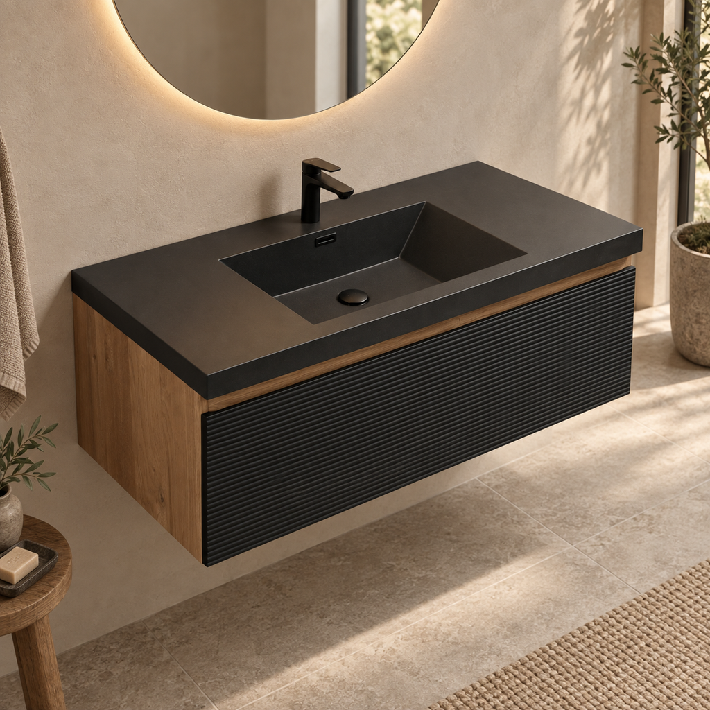 Levita Floating Black Walnut Bathroom Vanity Cabinet