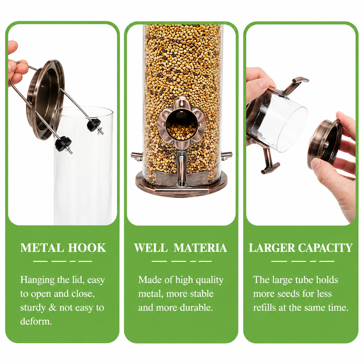 Stainless Steel Tube Bird Feeder for Wild Birds, Squirrel-Resistant