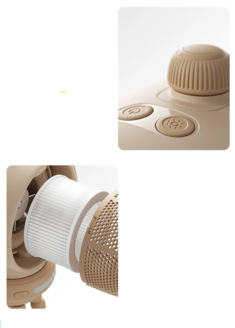 Portable Baby Stroller Fan - 5000mAh Rechargeable Crib Fan with LED Light, Natural Wind, Silicone Bracket, and Air Purification