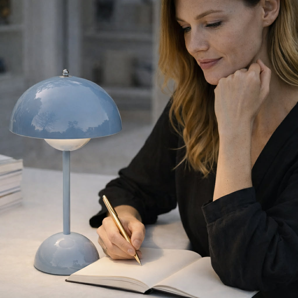 Creative Bedroom Minimalist Mushroom Shaped LED Table Lamp – Bedside Study Office Desk Light with Modern Flower Bud Design for Kids Room Decor