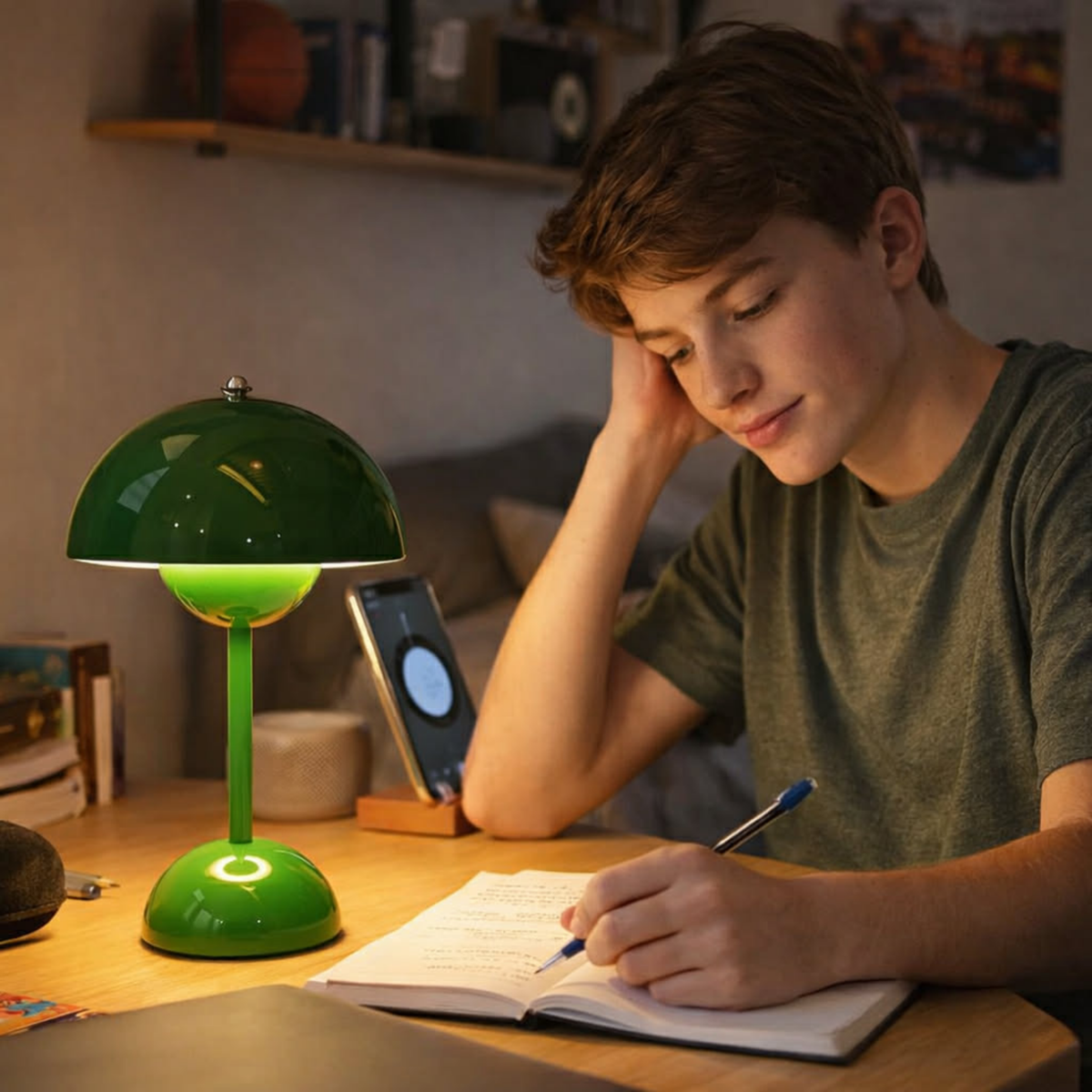 Creative Bedroom Minimalist Mushroom Shaped LED Table Lamp – Bedside Study Office Desk Light with Modern Flower Bud Design for Kids Room Decor