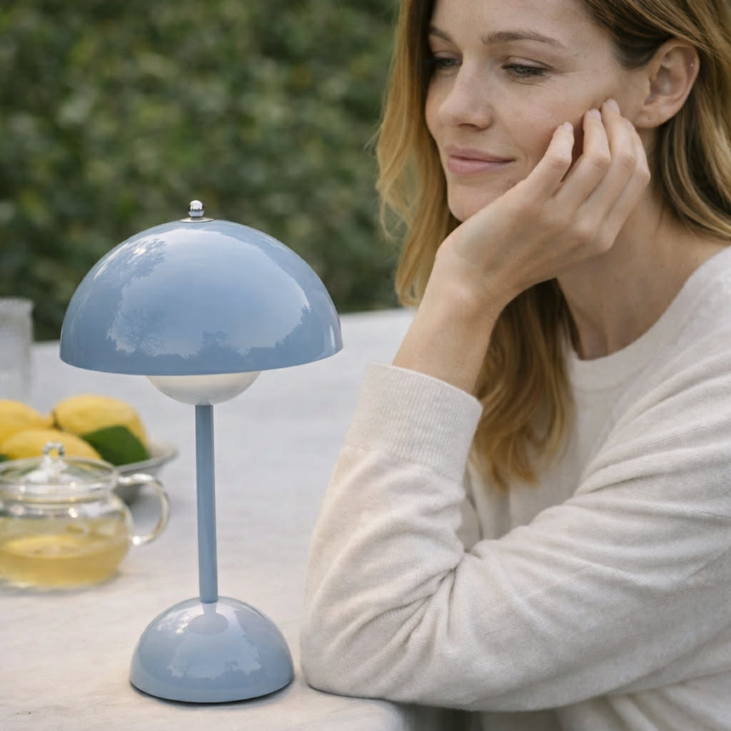 Creative Bedroom Minimalist Mushroom Shaped LED Table Lamp – Bedside Study Office Desk Light with Modern Flower Bud Design for Kids Room Decor