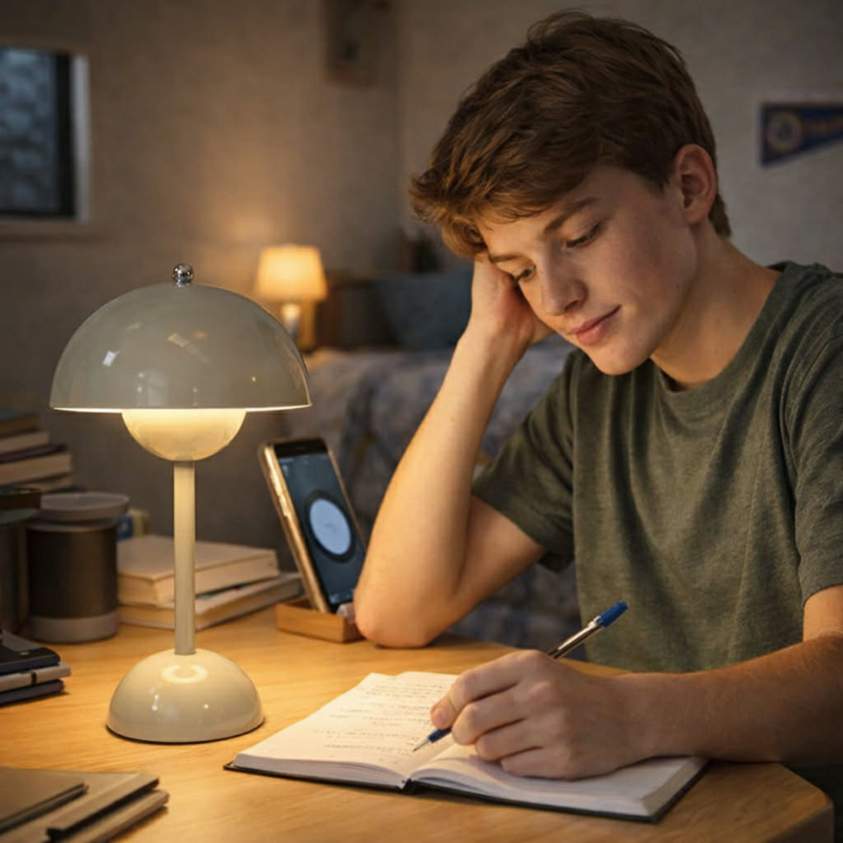 Creative Bedroom Minimalist Mushroom Shaped LED Table Lamp – Bedside Study Office Desk Light with Modern Flower Bud Design for Kids Room Decor