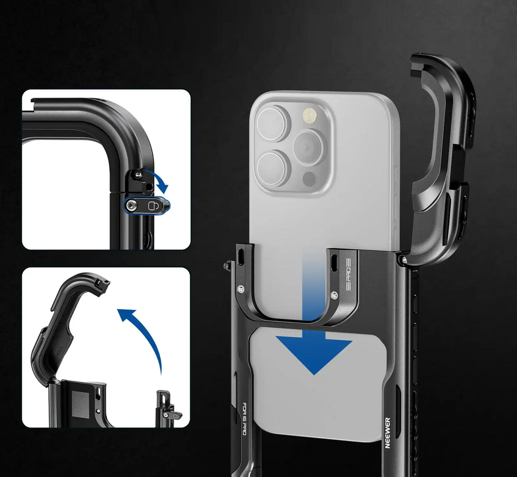 Phone Cage Video Rig with Dual Handles – Pro Stabilizer for iPhone 15 Pro/Max Filmmaking & Vlogging