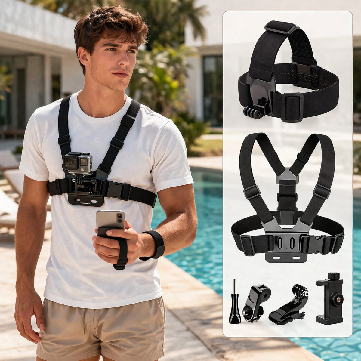 Ultimate Action Camera Accessory Kit – 6pcs Waterproof Mount Set with Adjustable Phone Clip for GoPro, DJI Osmo, Sports Cameras, Vlogging and Adventure Filming