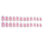 24-Piece Rose Pink Glitter Floral Square French Press-On Nails