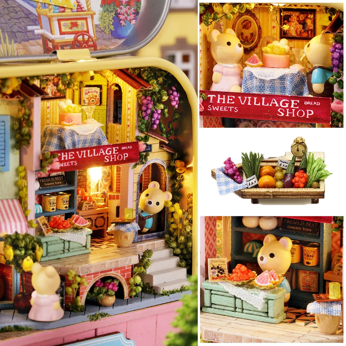 DIY Miniature Market House Kit with Furniture & LED Light