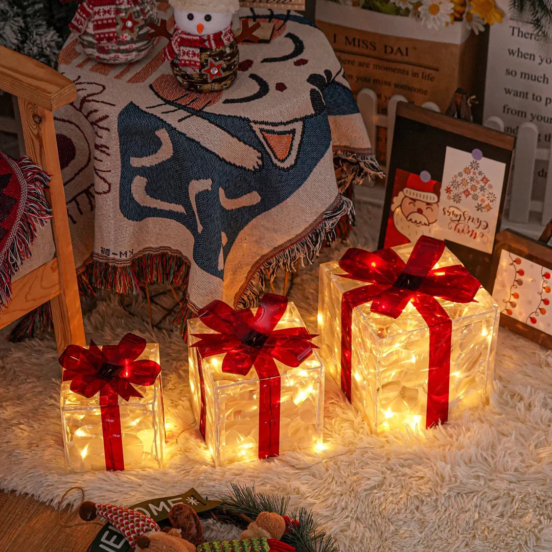 Light-Up Christmas Gift Boxes Set of 3