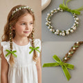 Forest Fairy Green Vine Pearl Kids Braided Headband