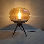 Blue Glass Table Lamp - Artistic E27 Desk Light with Hardware Shelf, Modern Bedroom or Living Room Creative Decor Accent