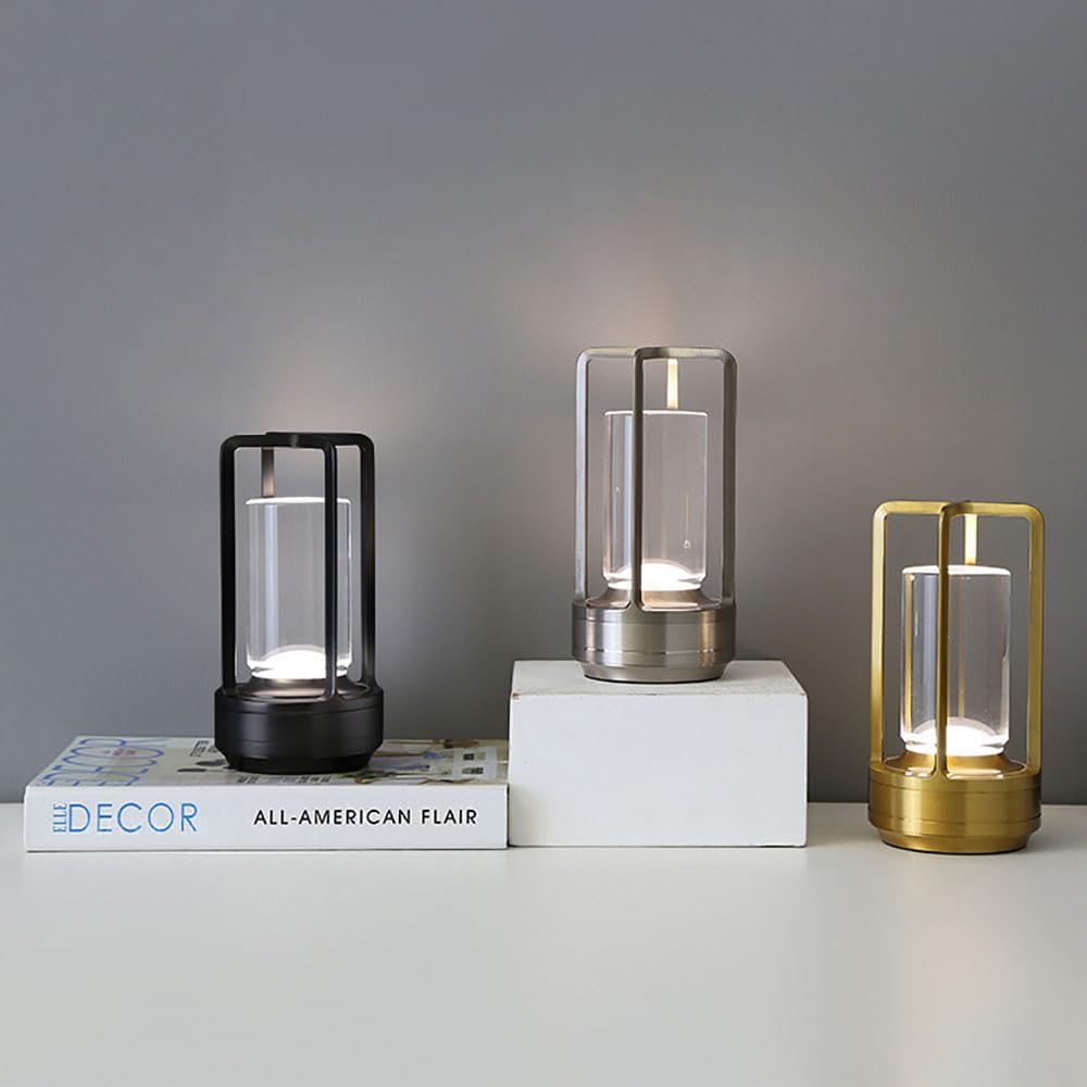 Type-C Wireless Table Lamp - Retro Metal Touch-Dimming Rechargeable Night Light for Bedroom, Restaurant, Outdoor Ambience & Home Decor
