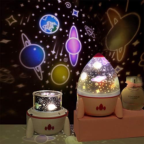 Rocket Projection Starry Sky Lamp – USB Rechargeable Rotating Night Light with Romantic Galaxy Atmosphere Glow
