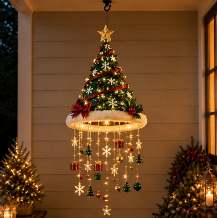Light-Up Hanging Christmas Chandelier – Santa Hat & Tree Designs