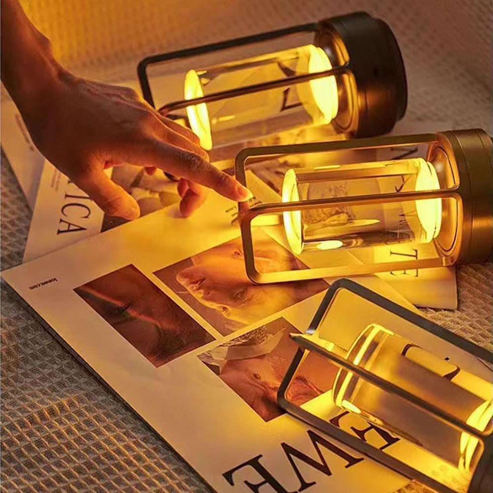 Type-C Wireless Table Lamp - Retro Metal Touch-Dimming Rechargeable Night Light for Bedroom, Restaurant, Outdoor Ambience & Home Decor
