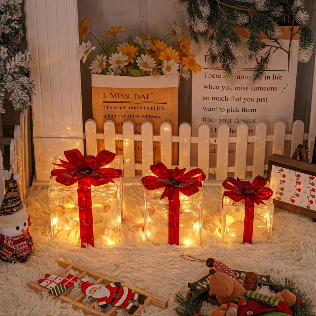 Light-Up Christmas Gift Boxes Set of 3