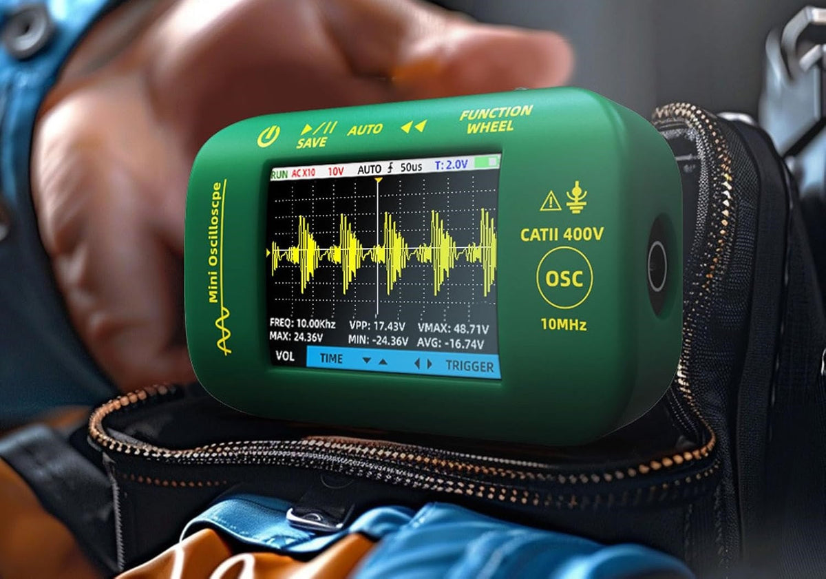 Handheld Digital Oscilloscope 10MHz – Portable USB Rechargeable Waveform Analyzer with 2.8in Display and Probe